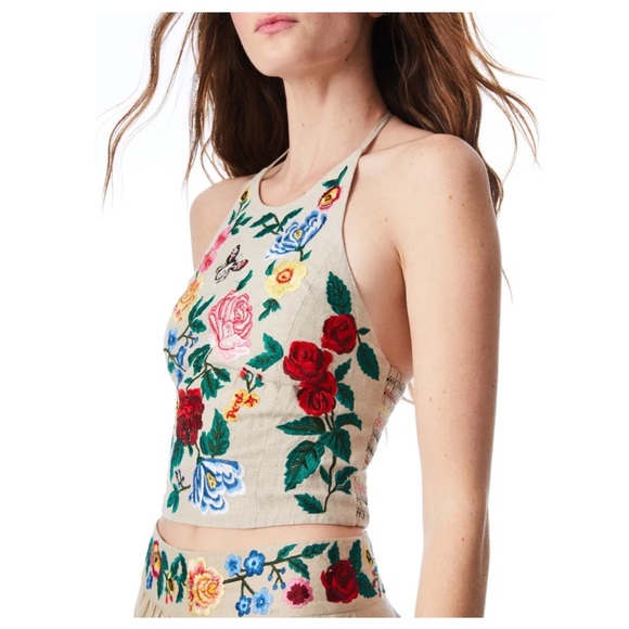 ALICE + OLIVIA Jaymee Embroidered Halter Top - Picture 4 of 15